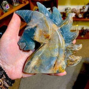 New Blue Onyx Unicorn carving Large